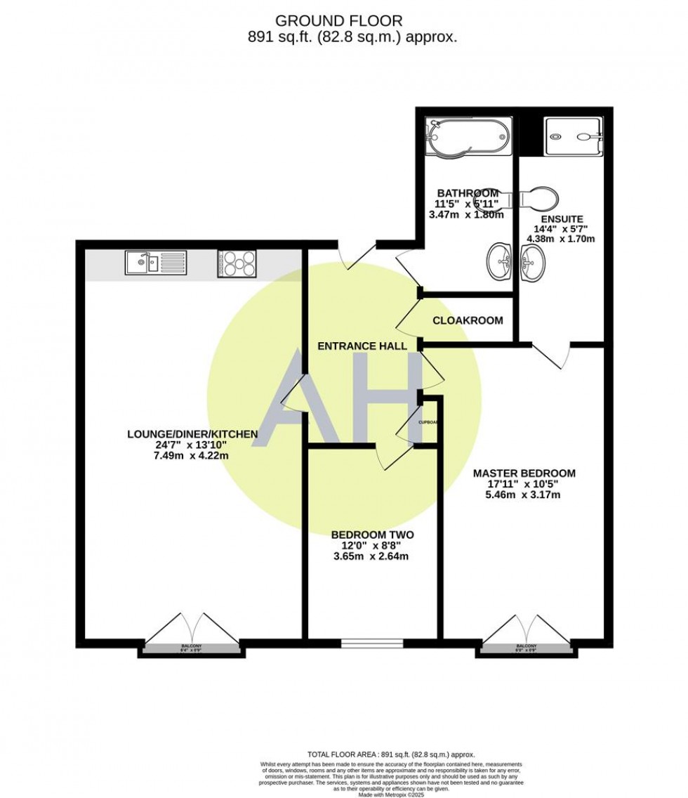 Floorplan for Waterside Apartments, Bridgewater Street, Sale